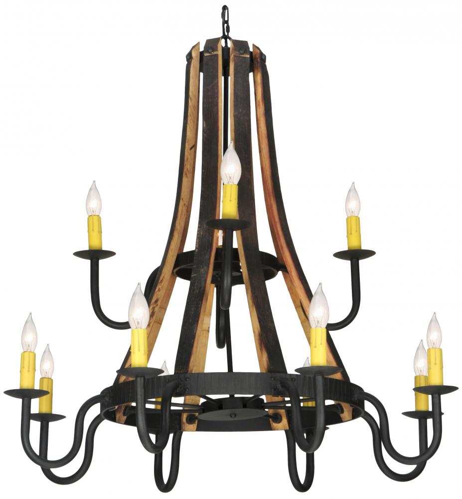 44"W Barrel Stave Madera 12 LT Two Tier Chandelier