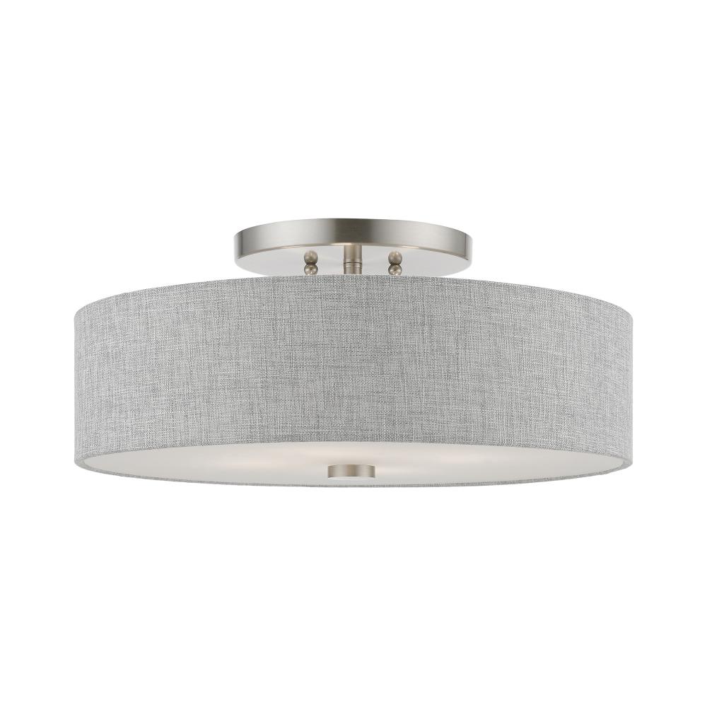 4 Light Brushed Nickel with Shiny White Accents Semi-Flush