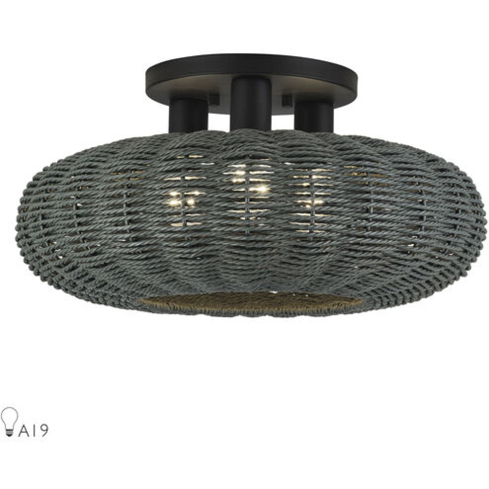3 Light Black Large Semi-Flush