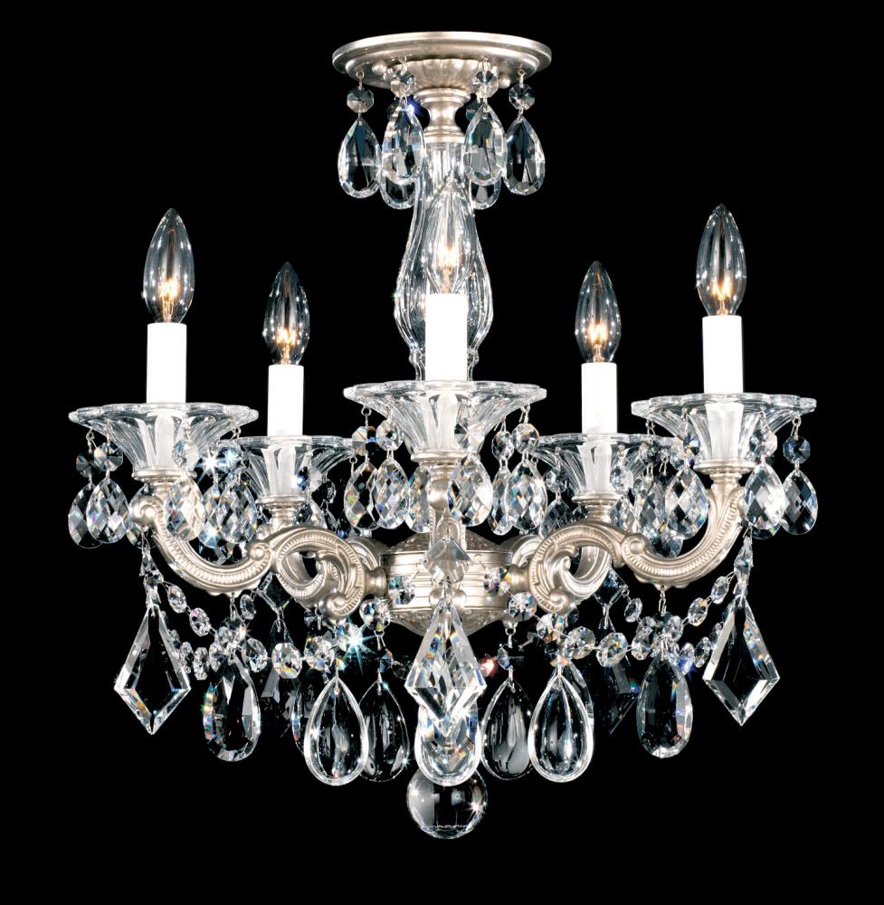 La Scala 5 Light 120V Semi-Flush Mount in Florentine Bronze with Heritage Handcut Crystal