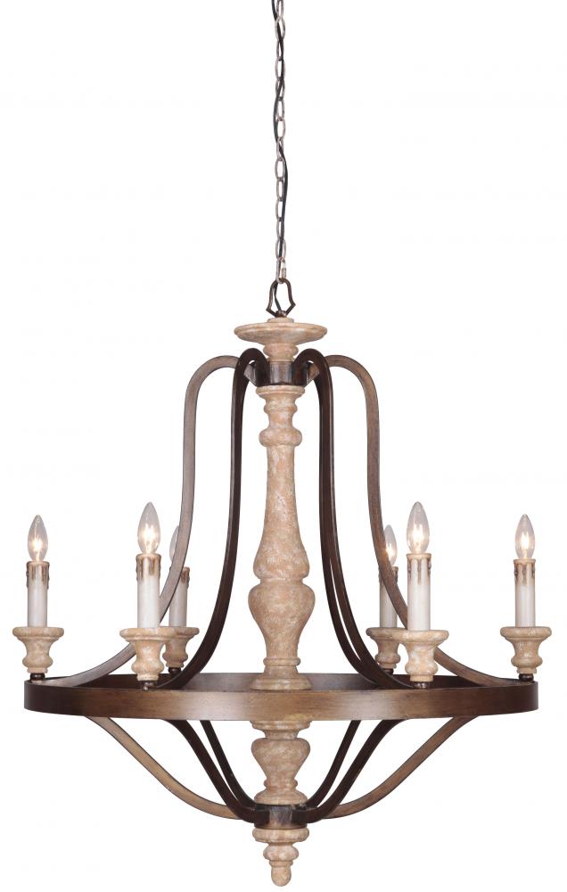 Six Light Bronze Up Chandelier