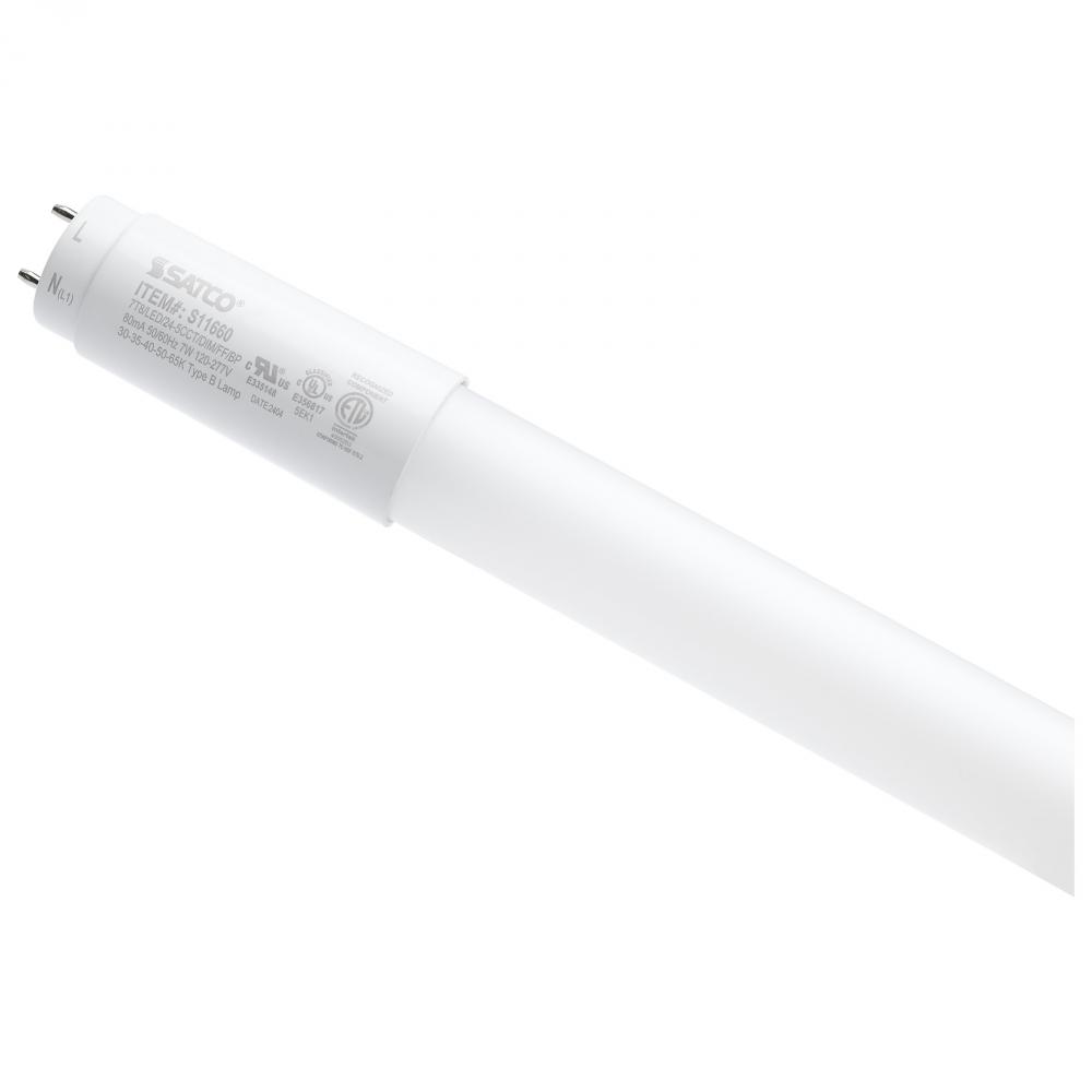 7 Watt T8 LED; 24 Inch; 30K/35K/40K/50K/65K CCT Selectable; Medium Bi Pin Base; Type B Ballast