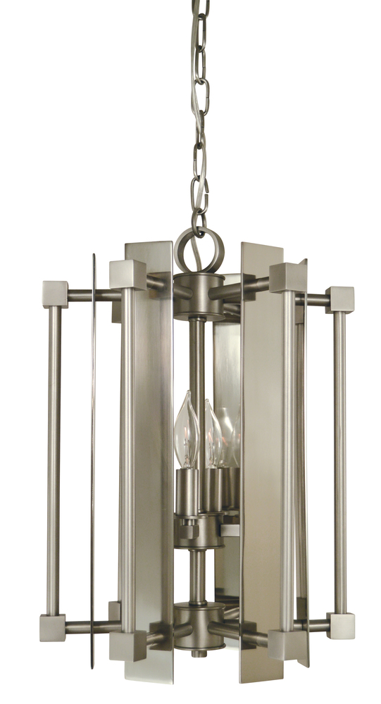 4-Light Satin Pewter/Polished Nickel Louvre Chandelier