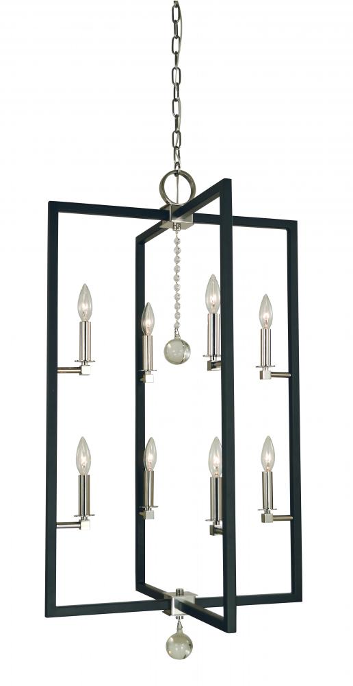 8-Light Polished Nickel/Matte Black Minimalist Elegant Foyer Chandelier